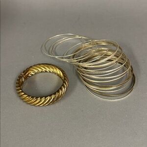 Bundle of Gold and Silver Bangle Bracelets